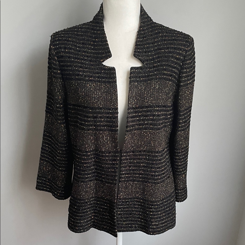 Ming Wang Black Knit Blazer with Metallic Gold Thread